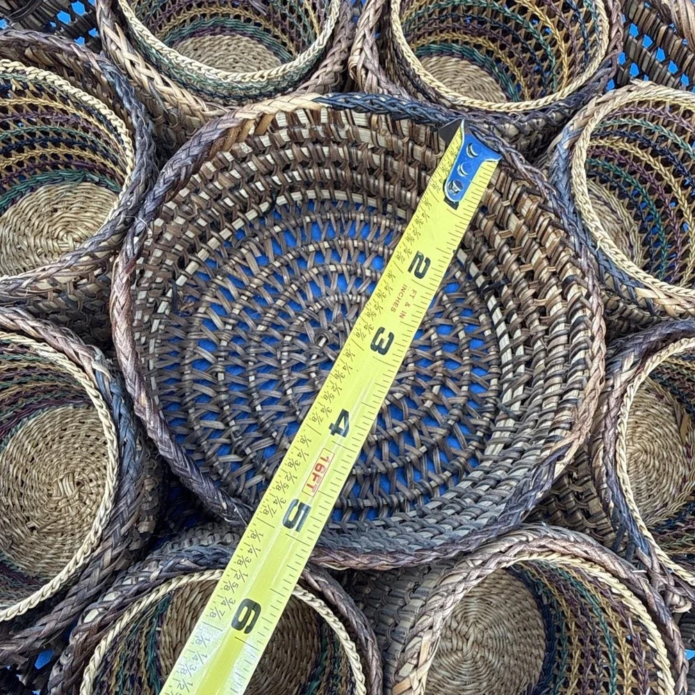Vintage Wicket Grass Drink Tray Wicker Basket for Glasses Bohemian